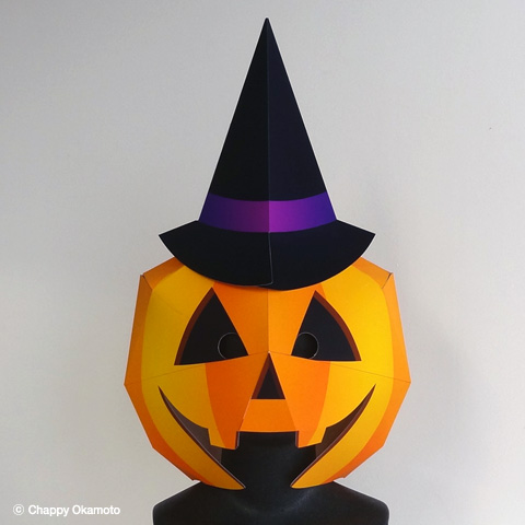 ハロウィン仮装かぶりものマスク、A4紙製かぼちゃ